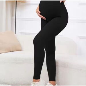 Maternity Leggings Size Medium Ruched Bum Belly Support Black Comfort Pregnancy